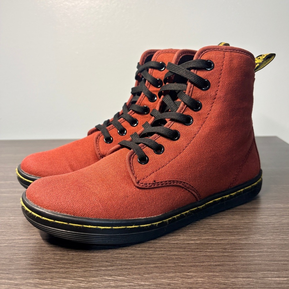 Dr. Martens Shoreditch Canvas Boots Cherry Red 7-Eye High Top Sneakers US 6L